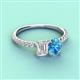 4 - Galina 7x5 mm Emerald Cut White Sapphire and 8x6 mm Oval Blue Topaz 2 Stone Duo Ring 