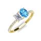5 - Galina 7x5 mm Emerald Cut White Sapphire and 8x6 mm Oval Blue Topaz 2 Stone Duo Ring 