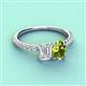 4 - Galina 7x5 mm Emerald Cut White Sapphire and 8x6 mm Oval Peridot 2 Stone Duo Ring 