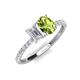 5 - Galina 7x5 mm Emerald Cut White Sapphire and 8x6 mm Oval Peridot 2 Stone Duo Ring 