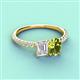 4 - Galina 7x5 mm Emerald Cut White Sapphire and 8x6 mm Oval Peridot 2 Stone Duo Ring 