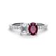 1 - Galina 7x5 mm Emerald Cut White Sapphire and 8x6 mm Oval Rhodolite Garnet 2 Stone Duo Ring 