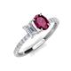 5 - Galina 7x5 mm Emerald Cut White Sapphire and 8x6 mm Oval Rhodolite Garnet 2 Stone Duo Ring 