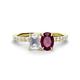 1 - Galina 7x5 mm Emerald Cut White Sapphire and 8x6 mm Oval Rhodolite Garnet 2 Stone Duo Ring 