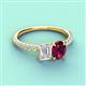 4 - Galina 7x5 mm Emerald Cut White Sapphire and 8x6 mm Oval Rhodolite Garnet 2 Stone Duo Ring 
