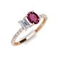 5 - Galina 7x5 mm Emerald Cut White Sapphire and 8x6 mm Oval Rhodolite Garnet 2 Stone Duo Ring 
