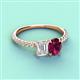 4 - Galina 7x5 mm Emerald Cut White Sapphire and 8x6 mm Oval Rhodolite Garnet 2 Stone Duo Ring 