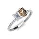 5 - Galina 7x5 mm Emerald Cut White Sapphire and 8x6 mm Oval Smoky Quartz 2 Stone Duo Ring 