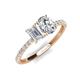 5 - Galina 7x5 mm Emerald Cut White Sapphire and GIA Certified 8x6 mm Oval Diamond 2 Stone Duo Ring 
