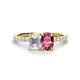 1 - Galina 7x5 mm Emerald Cut White Sapphire and 8x6 mm Oval Pink Tourmaline 2 Stone Duo Ring 