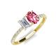 5 - Galina 7x5 mm Emerald Cut White Sapphire and 8x6 mm Oval Pink Tourmaline 2 Stone Duo Ring 