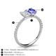 6 - Galina 7x5 mm Emerald Cut White Sapphire and 8x6 mm Oval Tanzanite 2 Stone Duo Ring 