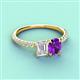 4 - Galina 7x5 mm Emerald Cut White Sapphire and 8x6 mm Oval Amethyst 2 Stone Duo Ring 