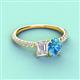 4 - Galina 7x5 mm Emerald Cut White Sapphire and 8x6 mm Oval Blue Topaz 2 Stone Duo Ring 