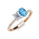 5 - Galina 7x5 mm Emerald Cut White Sapphire and 8x6 mm Oval Blue Topaz 2 Stone Duo Ring 