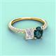4 - Galina 7x5 mm Emerald Cut White Sapphire and 8x6 mm Oval London Blue Topaz 2 Stone Duo Ring 