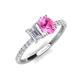 5 - Galina 7x5 mm Emerald Cut White Sapphire and 8x6 mm Oval Pink Sapphire 2 Stone Duo Ring 