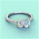 4 - Galina 7x5 mm Emerald Cut White Sapphire and 8x6 mm Oval Aquamarine 2 Stone Duo Ring 