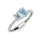 5 - Galina 7x5 mm Emerald Cut White Sapphire and 8x6 mm Oval Aquamarine 2 Stone Duo Ring 