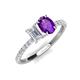 5 - Galina 7x5 mm Emerald Cut White Sapphire and 8x6 mm Oval Amethyst 2 Stone Duo Ring 