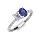 5 - Galina 7x5 mm Emerald Cut White Sapphire and 8x6 mm Oval Iolite 2 Stone Duo Ring 