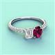 4 - Galina 7x5 mm Emerald Cut White Sapphire and 8x6 mm Oval Rhodolite Garnet 2 Stone Duo Ring 