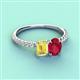 4 - Galina 7x5 mm Emerald Cut Yellow Sapphire and 8x6 mm Oval Ruby 2 Stone Duo Ring 