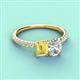 4 - Galina 7x5 mm Emerald Cut Yellow Sapphire and 8x6 mm Oval Forever One Moissanite 2 Stone Duo Ring 