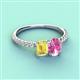 4 - Galina 7x5 mm Emerald Cut Yellow Sapphire and 8x6 mm Oval Pink Sapphire 2 Stone Duo Ring 