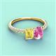 4 - Galina 7x5 mm Emerald Cut Yellow Sapphire and 8x6 mm Oval Pink Sapphire 2 Stone Duo Ring 