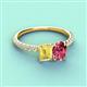 4 - Galina 7x5 mm Emerald Cut Yellow Sapphire and 8x6 mm Oval Pink Tourmaline 2 Stone Duo Ring 