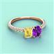 4 - Galina 7x5 mm Emerald Cut Yellow Sapphire and 8x6 mm Oval Amethyst 2 Stone Duo Ring 