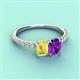 4 - Galina 7x5 mm Emerald Cut Yellow Sapphire and 8x6 mm Oval Amethyst 2 Stone Duo Ring 