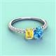 4 - Galina 7x5 mm Emerald Cut Yellow Sapphire and 8x6 mm Oval Blue Topaz 2 Stone Duo Ring 