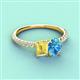 4 - Galina 7x5 mm Emerald Cut Yellow Sapphire and 8x6 mm Oval Blue Topaz 2 Stone Duo Ring 