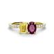 1 - Galina 7x5 mm Emerald Cut Yellow Sapphire and 8x6 mm Oval Rhodolite Garnet 2 Stone Duo Ring 