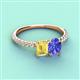 4 - Galina 7x5 mm Emerald Cut Yellow Sapphire and 8x6 mm Oval Tanzanite 2 Stone Duo Ring 