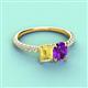 4 - Galina 7x5 mm Emerald Cut Yellow Sapphire and 8x6 mm Oval Amethyst 2 Stone Duo Ring 
