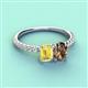 4 - Galina 7x5 mm Emerald Cut Yellow Sapphire and 8x6 mm Oval Smoky Quartz 2 Stone Duo Ring 