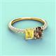 4 - Galina 7x5 mm Emerald Cut Yellow Sapphire and 8x6 mm Oval Smoky Quartz 2 Stone Duo Ring 