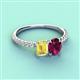 4 - Galina 7x5 mm Emerald Cut Yellow Sapphire and 8x6 mm Oval Rhodolite Garnet 2 Stone Duo Ring 