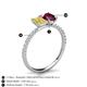 6 - Galina 7x5 mm Emerald Cut Yellow Sapphire and 8x6 mm Oval Rhodolite Garnet 2 Stone Duo Ring 