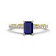 1 - Aurin 7x5 mm Emerald Cut Blue Sapphire and Round Diamond Engagement Ring 