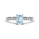 1 - Aurin 7x5 mm Emerald Cut Aquamarine and Round Diamond Engagement Ring 
