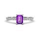 1 - Aurin 7x5 mm Emerald Cut Amethyst and Round Diamond Engagement Ring 
