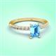 3 - Aurin 7x5 mm Emerald Cut Blue Topaz and Round Diamond Engagement Ring 