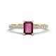 1 - Aurin 7x5 mm Emerald Cut Rhodolite Garnet and Round Diamond Engagement Ring 