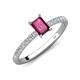 4 - Aurin 7x5 mm Emerald Cut Rhodolite Garnet and Round Diamond Engagement Ring 