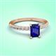 3 - Aurin 7x5 mm Emerald Cut Blue Sapphire and Round Diamond Engagement Ring 