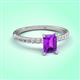 3 - Aurin 7x5 mm Emerald Cut Amethyst and Round Diamond Engagement Ring 